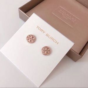 Tory Burch Rose Gold Miller Logo Studs(NEW) AUTHENTIC
